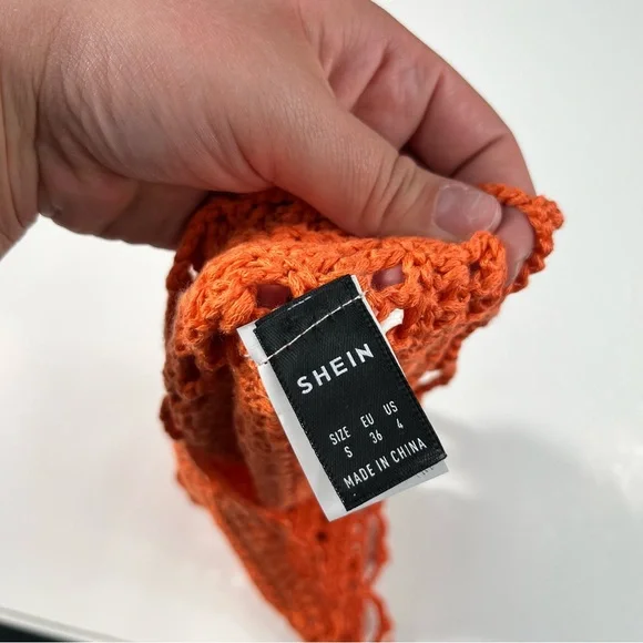 Shein Orange Crochet Shell Knitted Knit Cropped Boho Bohemian Tank Top Small S - Picture 4 of 6